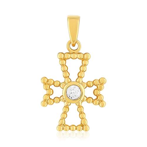 Pendentif croix plaqué or jaune et ziconias