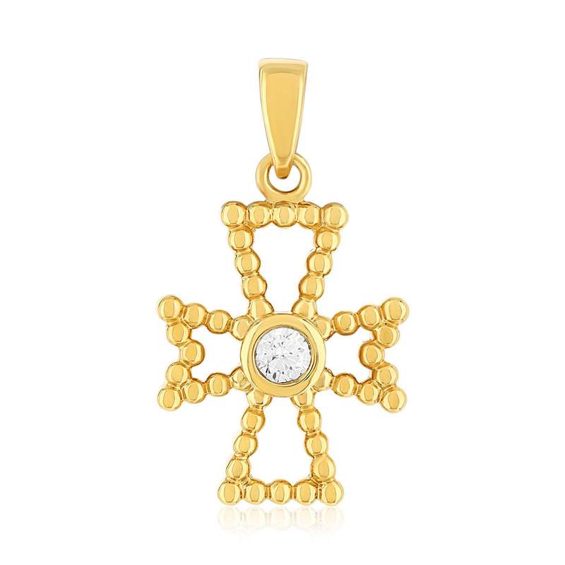 Pendentif croix plaqué or jaune et ziconias - vue 1