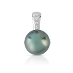 Pendentif or 750 blanc perle de culture de Tahiti et diamants - vue 1