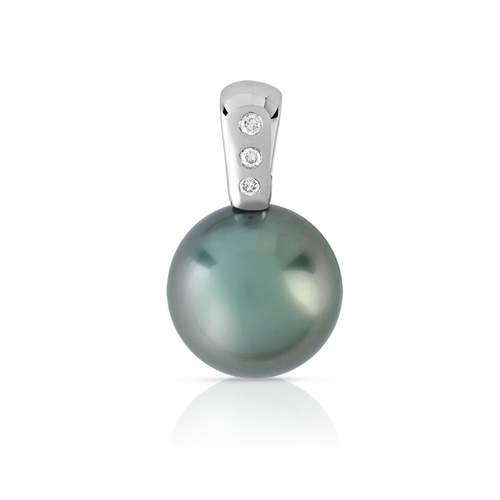 Pendentif or 750 blanc perle de culture de Tahiti et diamants