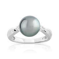 Bague or 750 blanc perle de culture de tahiti et diamant