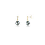 Boucles d'oreilles or 750 2 tons pendants perles de culture de Tahiti et diamants - vue 1