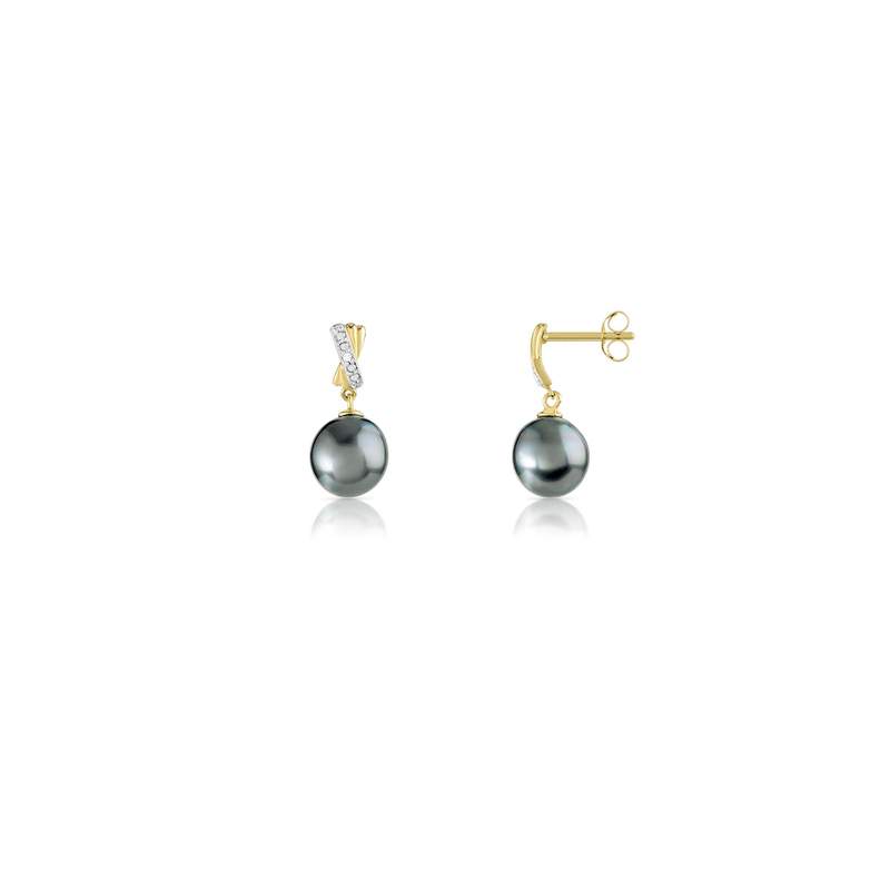 Boucles d'oreilles or 750 2 tons pendants perles de culture de Tahiti et diamants - vue 1
