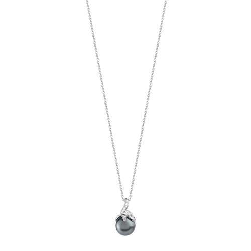 Collier or 750 blanc perles de culture de Tahiti et diamants 45 cm