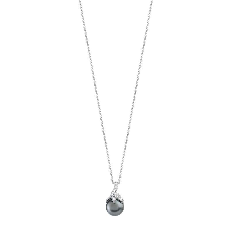 Collier or 750 blanc perles de culture de Tahiti et diamants 45 cm - vue 1