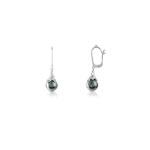 Boucles d'oreilles or 750 blanc dormeuses perles de Tahiti et diamants - vue 1