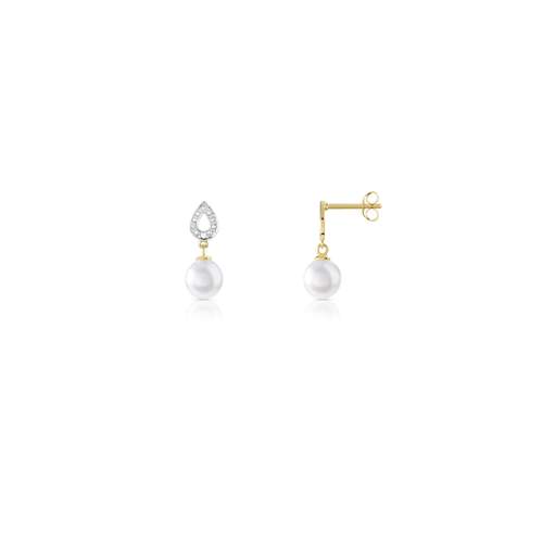 Boucles d'oreilles or 750 2 tons perle du japon et diamant