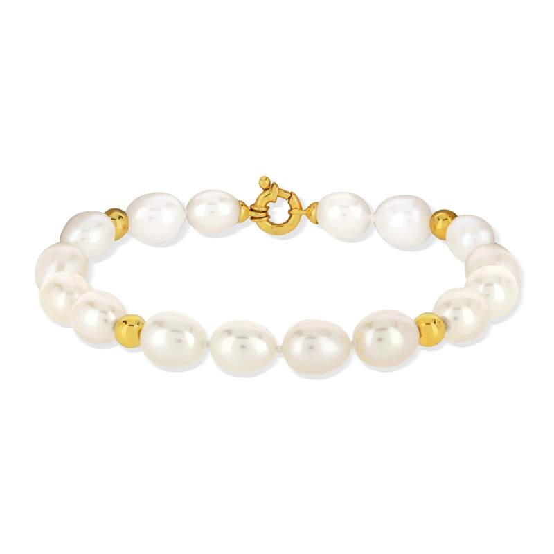 Bracelet or 750 jaune perles de culture de Chine ovales 19 cm - vue 2