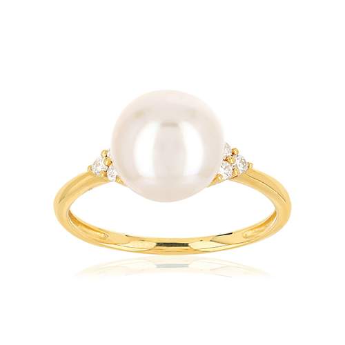 Bague or jaune 750 perle culture japon diamant