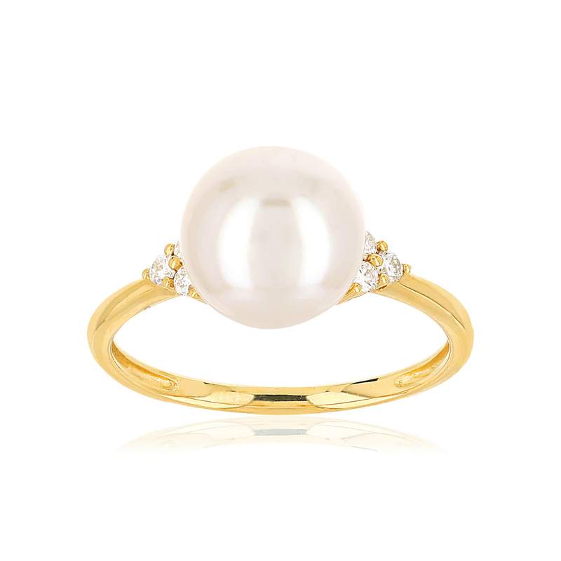 Bague or jaune 750 perle culture japon diamant - vue 1