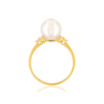 Bague or jaune 750 perle culture japon diamant - vue 2