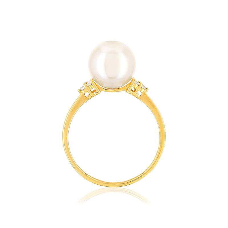 Bague or jaune 750 perle culture japon diamant - vue 2