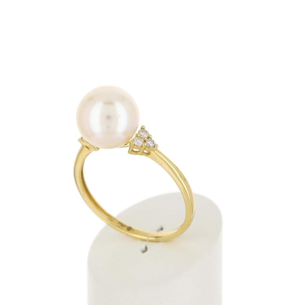 Bague or jaune 750 perle culture japon diamant - vue 3