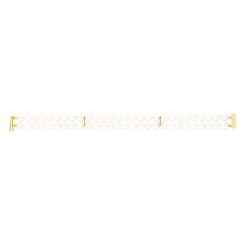 Bracelet or 750 jaune double rang perles de culture du Japon 18 cm