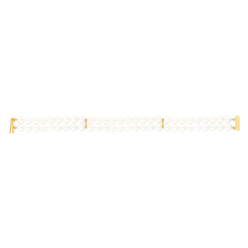 Bracelet or 750 jaune double rang perles de culture du Japon 18 cm - vue 1