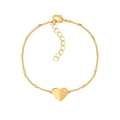 Bracelet plaqué or jaune coeur et zirconias 19cm