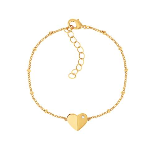 Yellow gold-plated heart and zirconia bracelet 19cm
