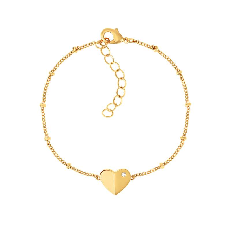 Bracelet plaqué or jaune coeur et zirconias 19cm - vue 1