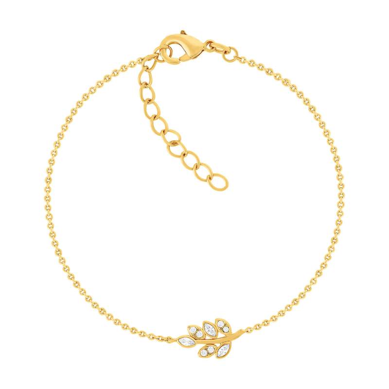 Bracelet plaqué or jaune feuille et zirconias 19cm - vue 1