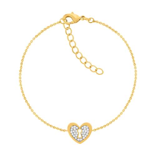Bracelet plaqué or jaune coeur et zirconias 19cm