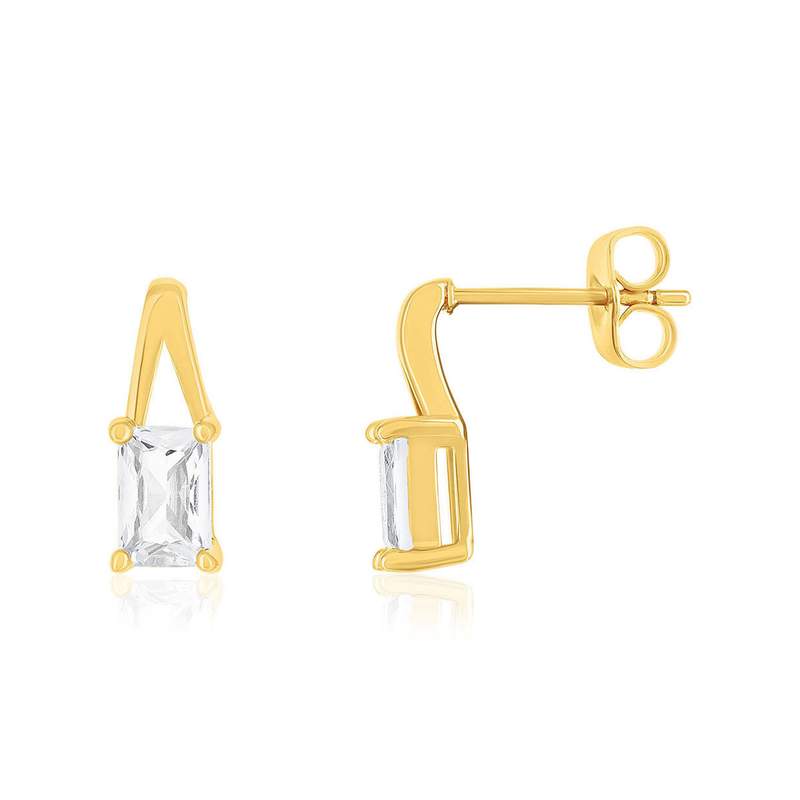 Yellow gold-plated earrings with cubic zirconia - view 1