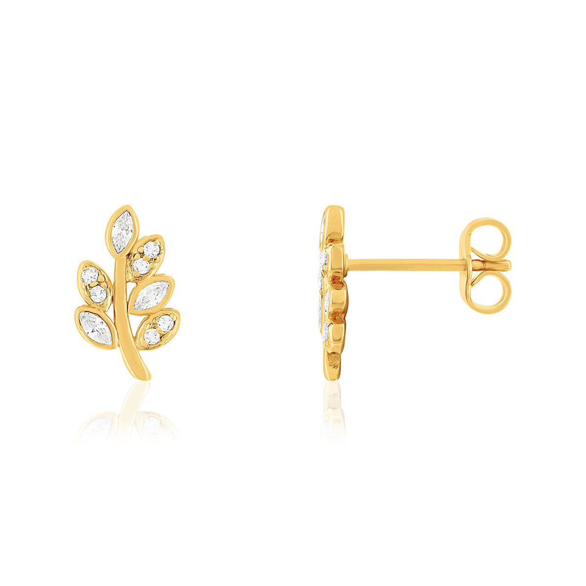 Boucles d'oreilles plaqué or jaune feuille et zirconias