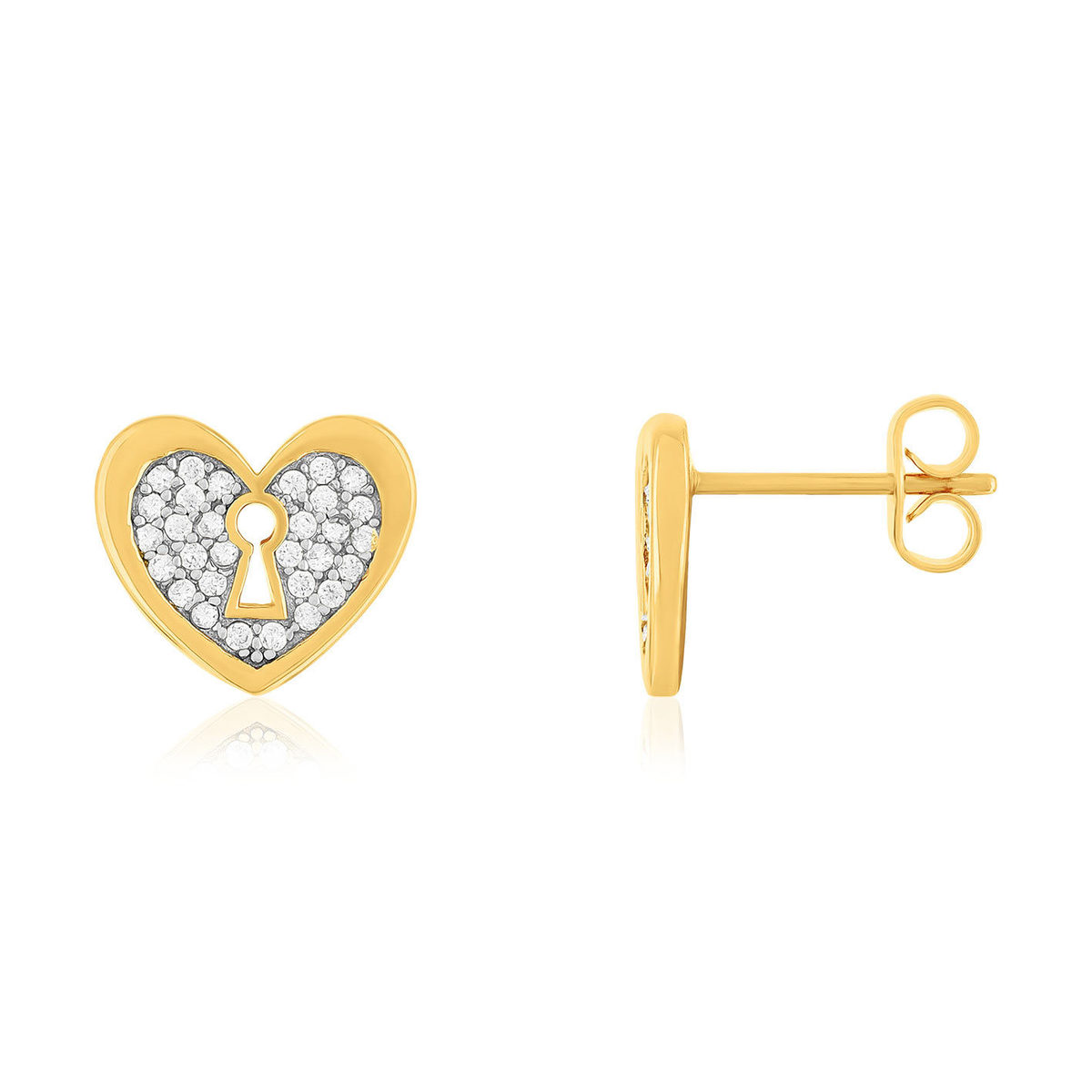 Boucles d'oreilles plaqué or jaune coeur et zirconias