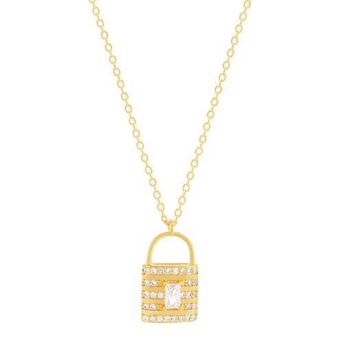 Collier plaqué or jaune cadenas et zirconias45cm