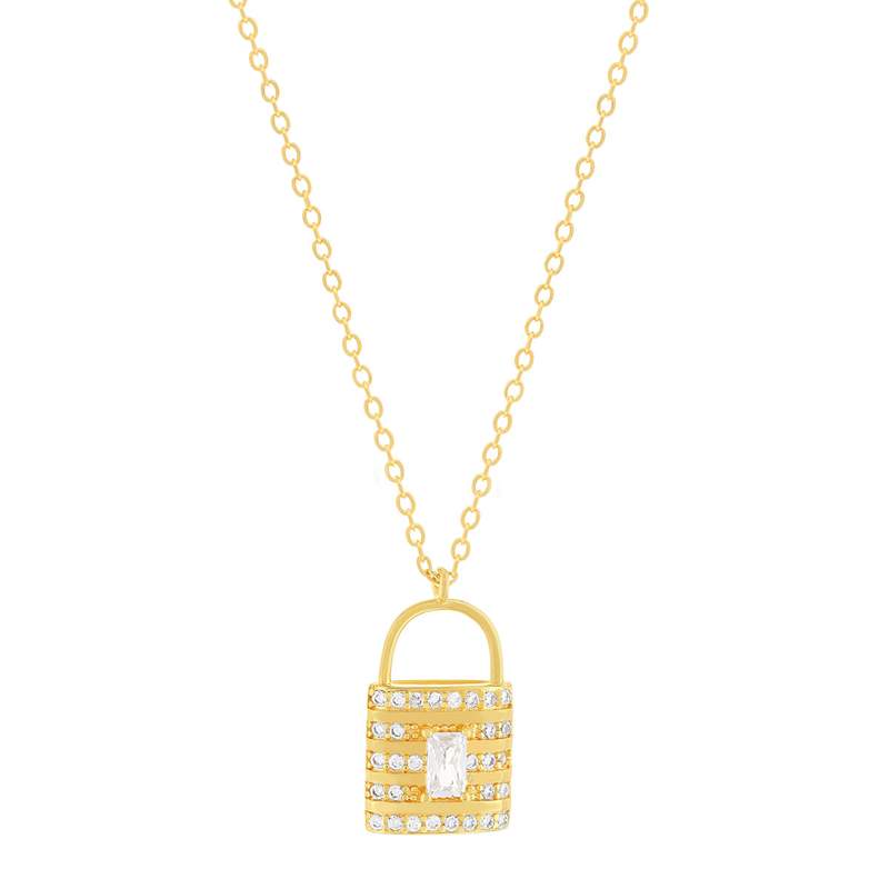 Collier plaqué or jaune cadenas et zirconias45cm - vue 1