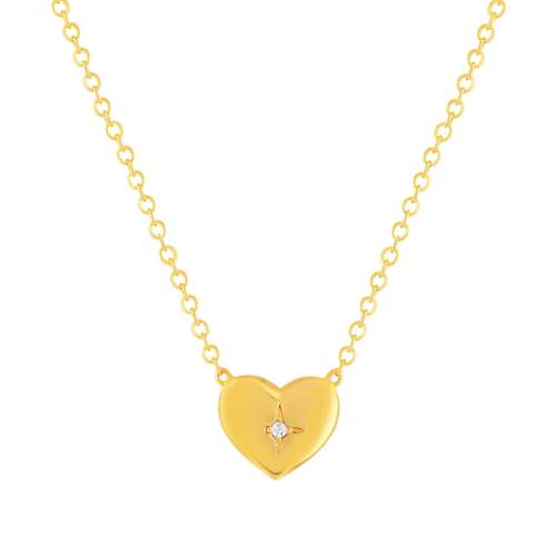 Collier plaqué or jaune coeur et zirconias 45cm