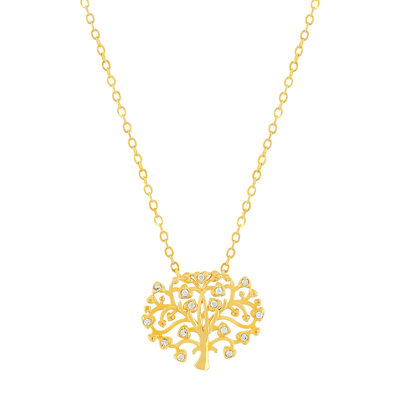 Collier plaqué or jaune arbre de vie et zirconias45cm - vue 1