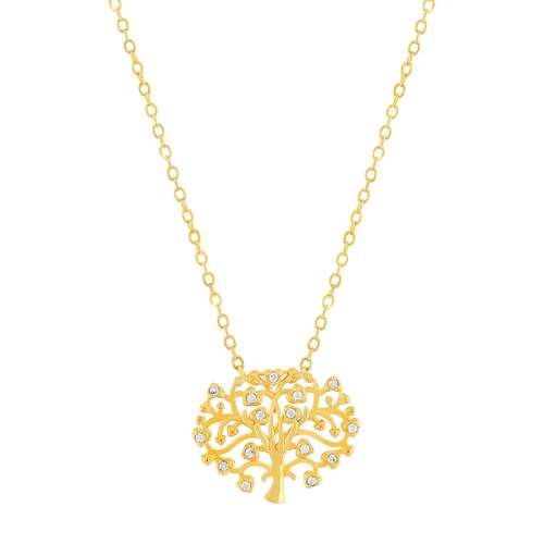 Yellow gold plated necklace tree of life and zirconias45cm/14.7in