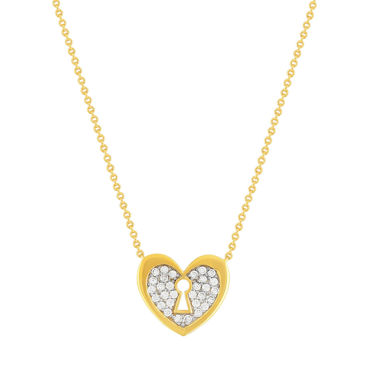 Collier plaqué or jaune coeur et zirconias 45cm