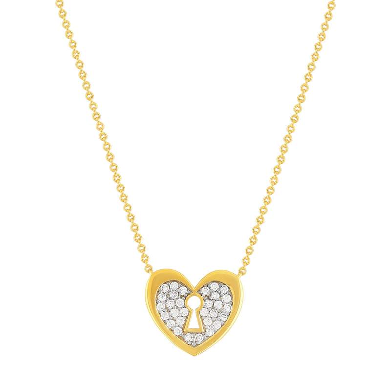 Ketting met geelgoudkleurig hartje en zirkonia's, 45 cm - afbeelding 1
