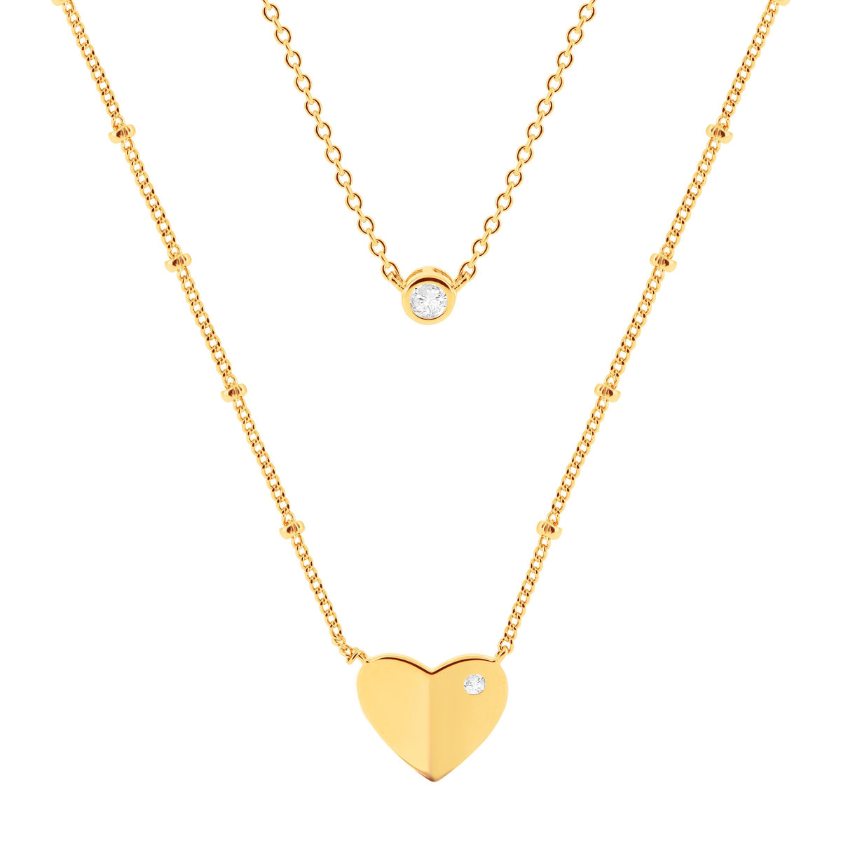 Collier plaqué or jaune coeur et zirconias45cm