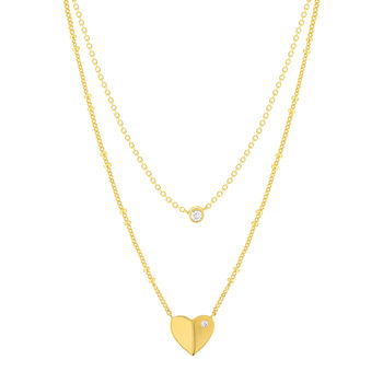 Collier plaqué or jaune coeur et zirconias45cm