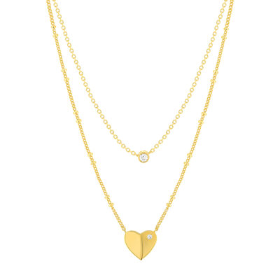 Heart and zirconia necklace 45cm - Yellow gold plated