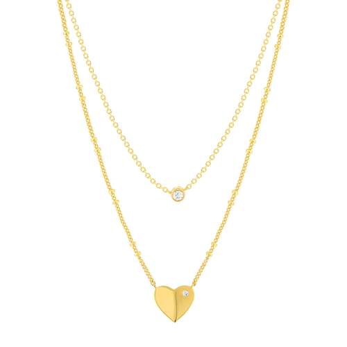 Collier plaqué or jaune coeur et zirconias45cm