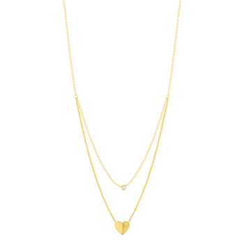 Collier plaqué or jaune coeur et zirconias45cm