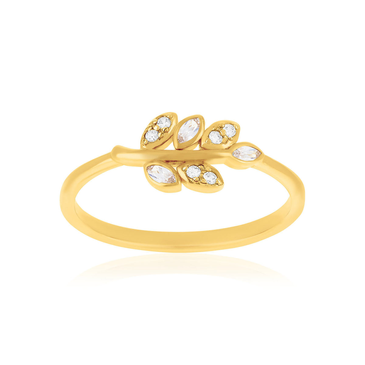 Bague plaqué or jaune feuille et zirconias