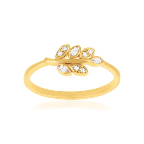 Bague plaqué or jaune feuille et zirconias