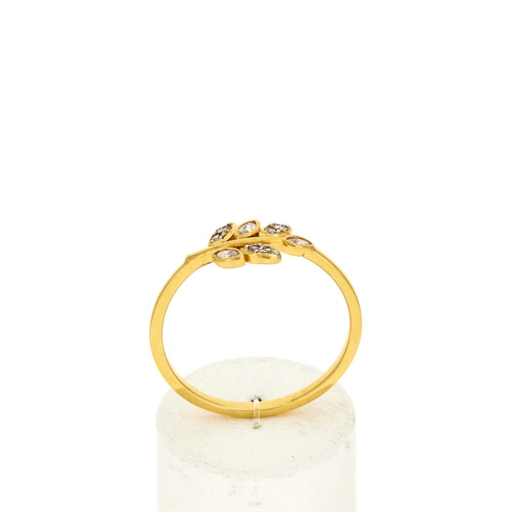 Bague plaqué or jaune feuille et zirconias - vue 1
