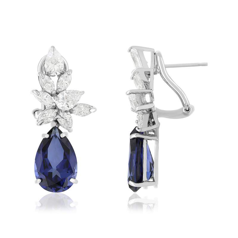 Boucles d'oreilles argent saphirs synthétiques et ziconias - vue 1