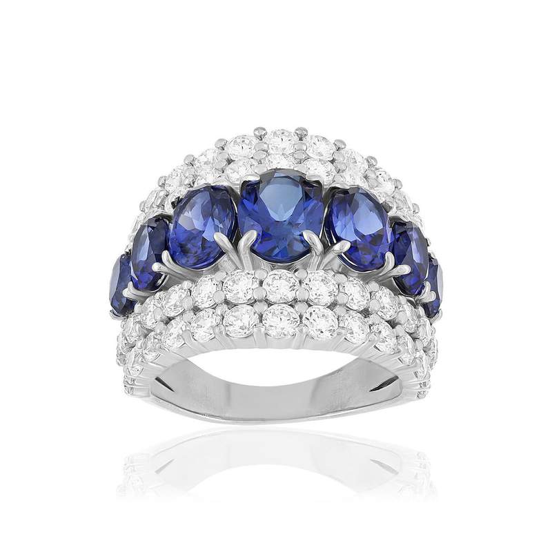 Bague argent saphirs synthétiques et zirconias - vue 1