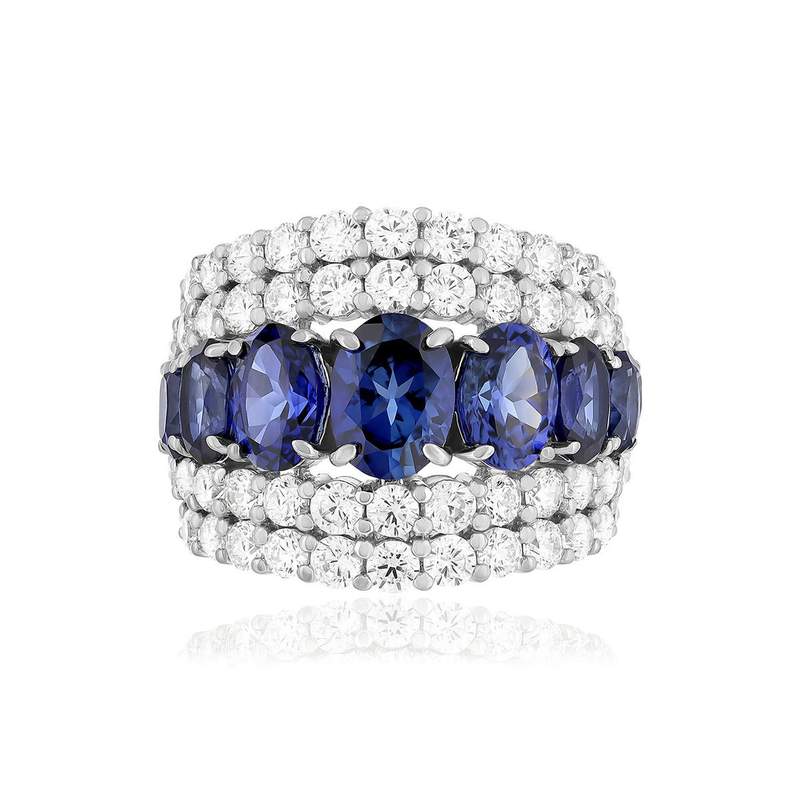 Bague argent saphirs synthétiques et zirconias - vue 3