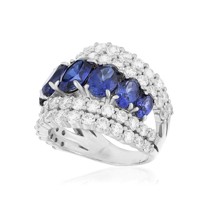Bague argent saphirs synthétiques et zirconias - vue D1