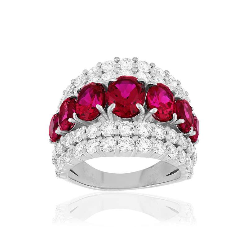 Bague argent rubis synthétiques et zirconias - vue 1