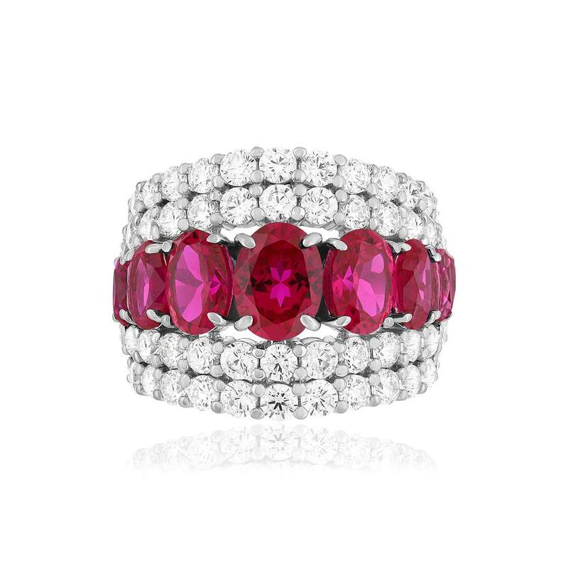 Bague argent rubis synthétiques et zirconias - vue 3