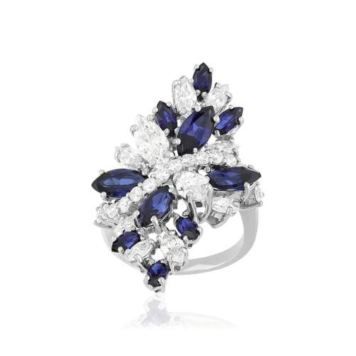 Bague argent saphirs synthétiques et zirconias