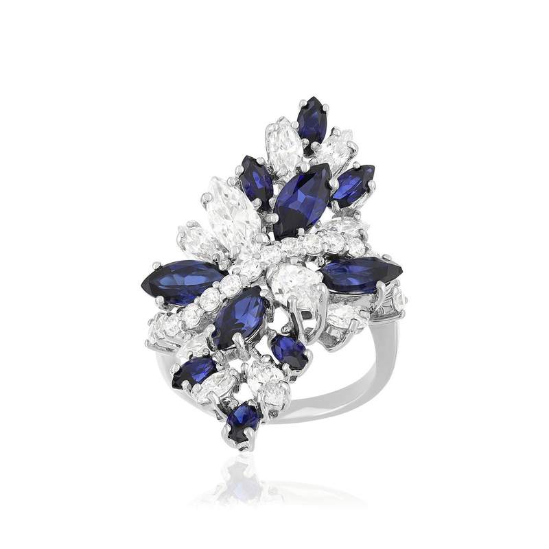 Bague argent saphirs synthétiques et zirconias - vue 1